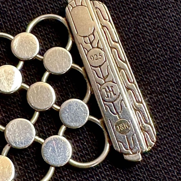 John Hardy Dot 18k Gold and Sterling Silver Chain Mail Bracelet • Size Medium - Picture 6 of 8